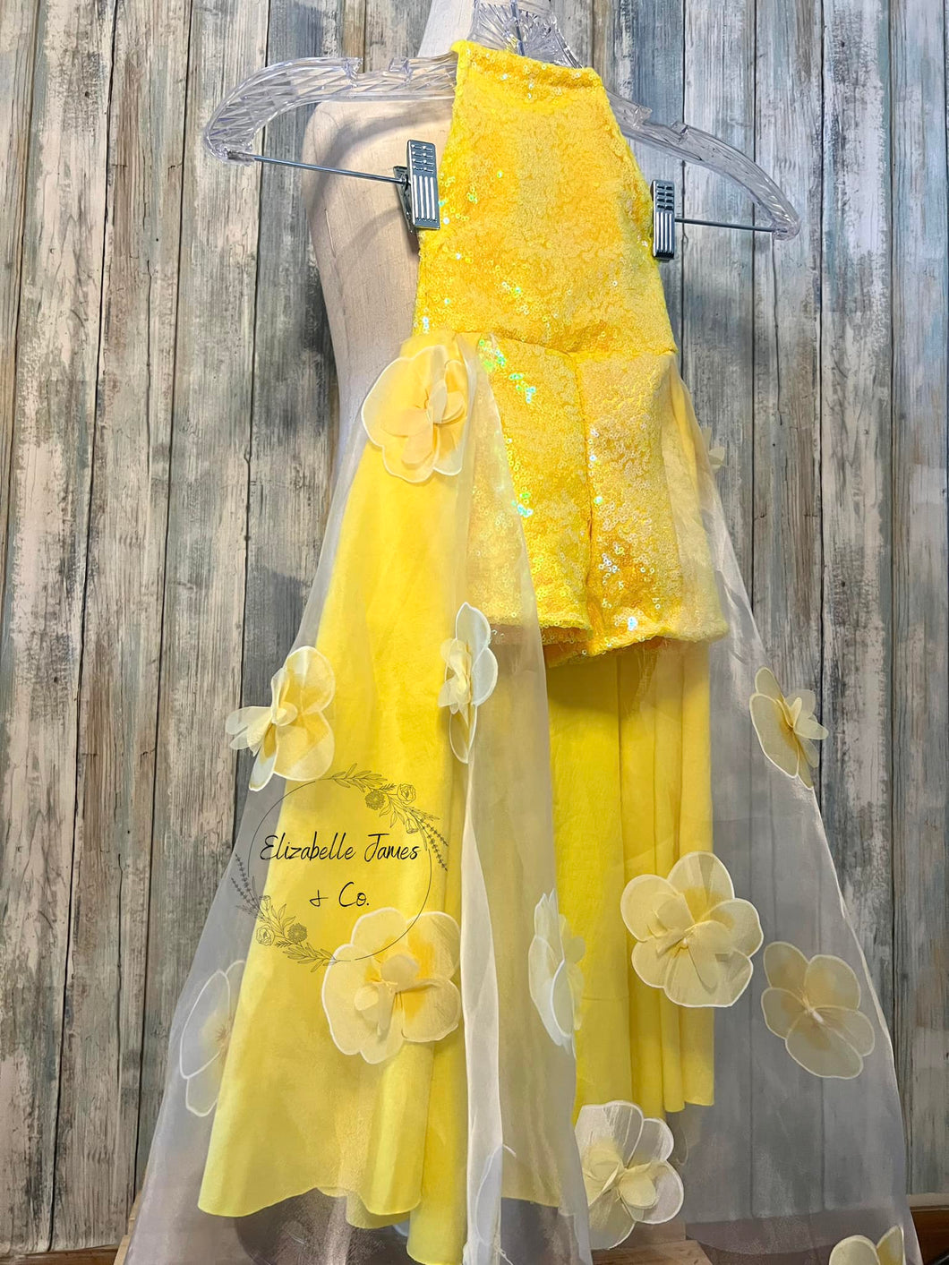 Yellow Sequin w. Floral Mesh