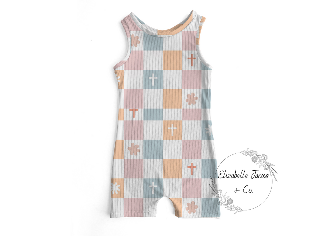 Pastel Checkered Ollie Romper NO Snaps