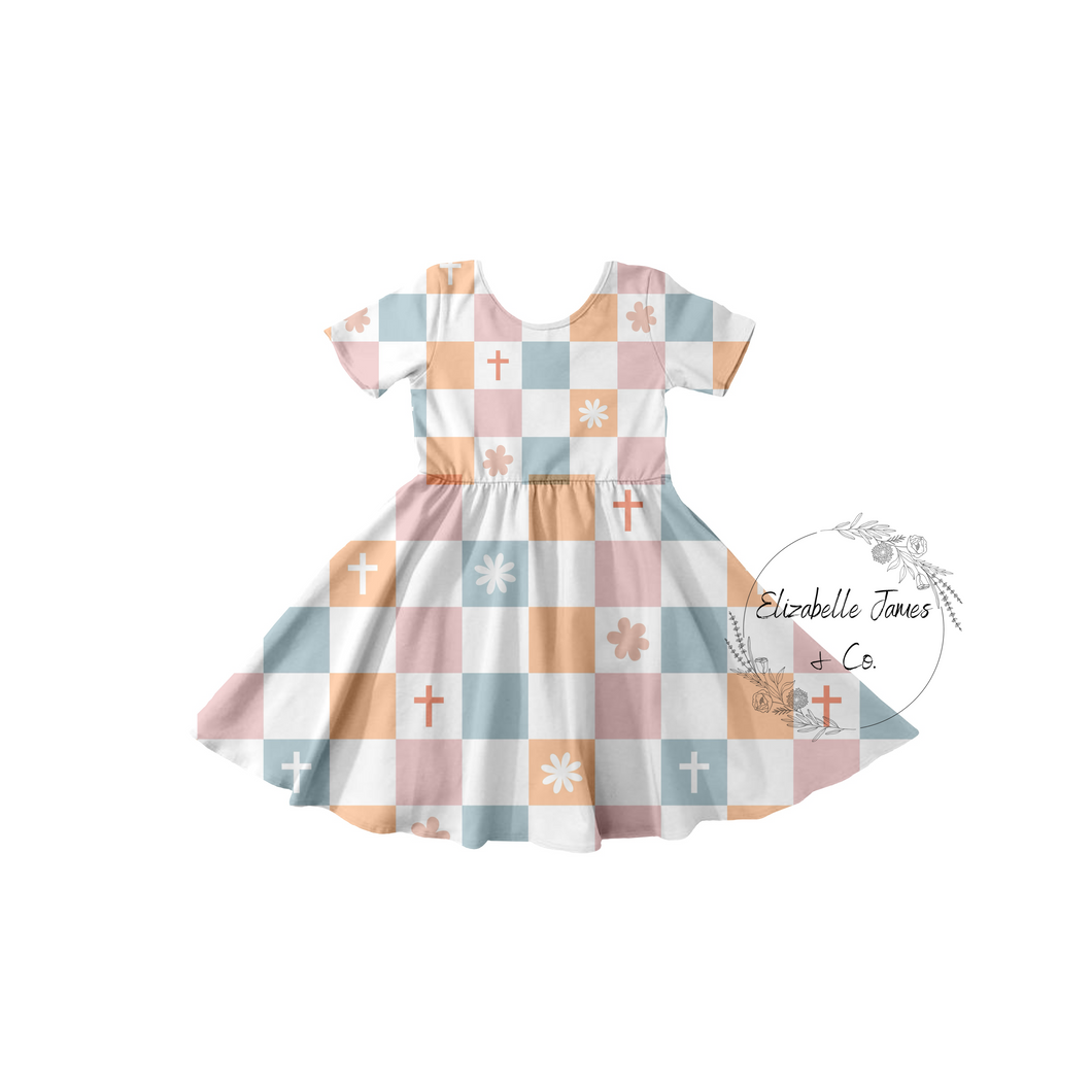 Pastel Checkered Twirl Dress