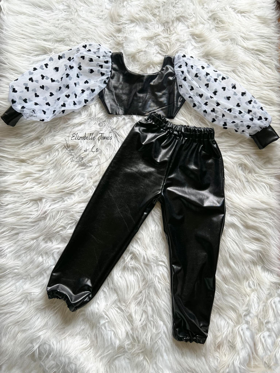 Pleather Crop Top with Heart Sleeves TOP ONLY