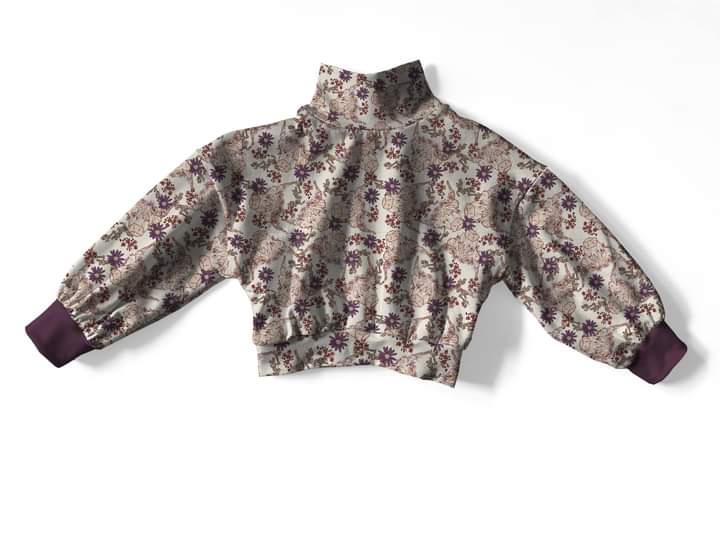 Floral Cow Mock Neck Sweater