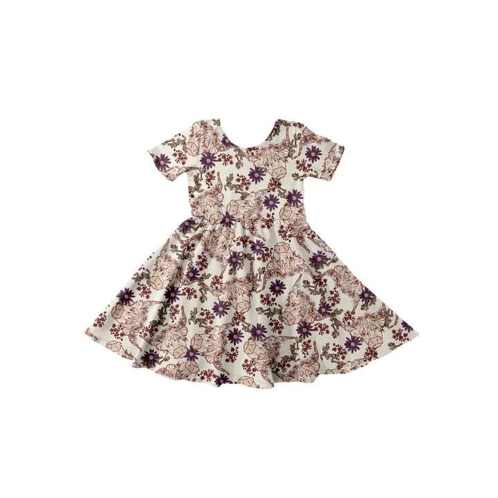 Floral Cow Twirl Dress
